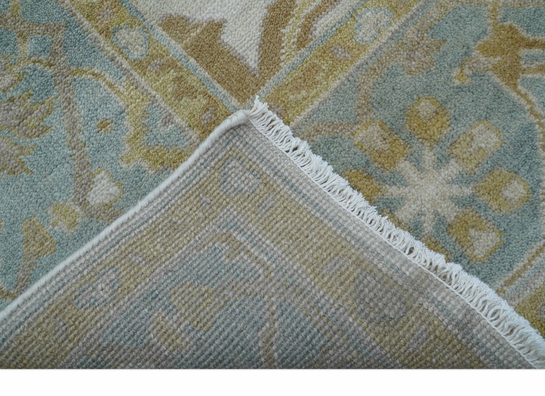 Hand Knotted Beige And Blue Traditional Oushak Design 6x9 Wool Rug - The Rug Decor