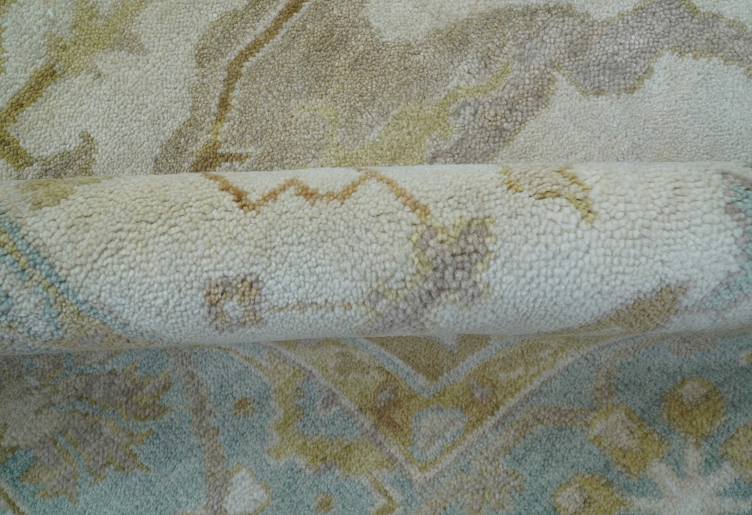Hand Knotted Beige And Blue Traditional Oushak Design 6x9 Wool Rug - The Rug Decor