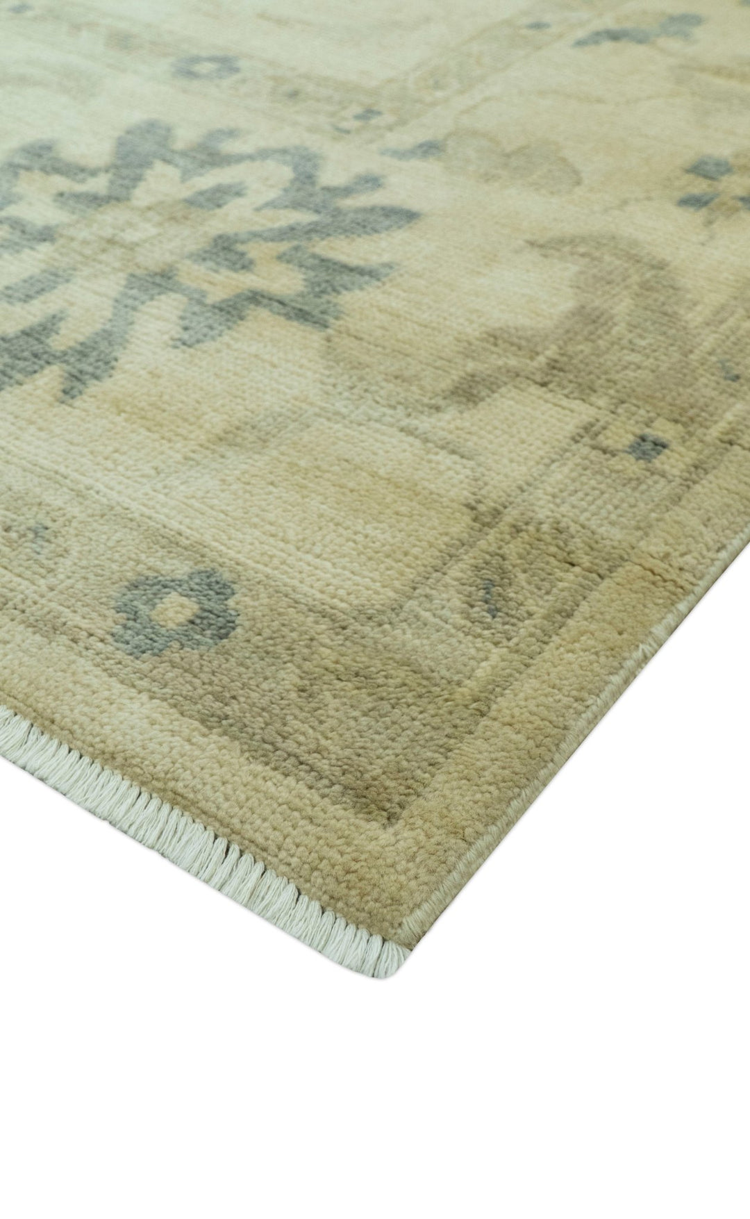 Hand Knotted Beige And Blue Traditional Oushak Design 9x11 Wool Area Rug - The Rug Decor