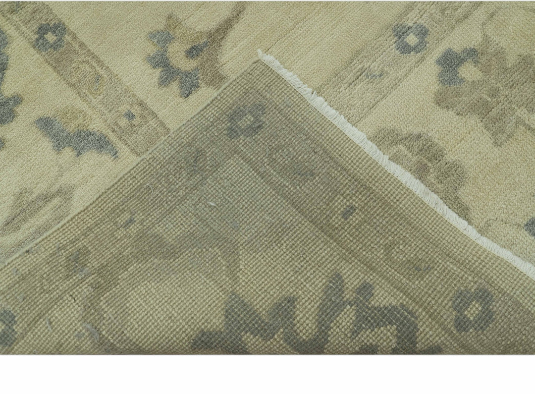 Hand Knotted Beige And Blue Traditional Oushak Design 9x11 Wool Area Rug - The Rug Decor