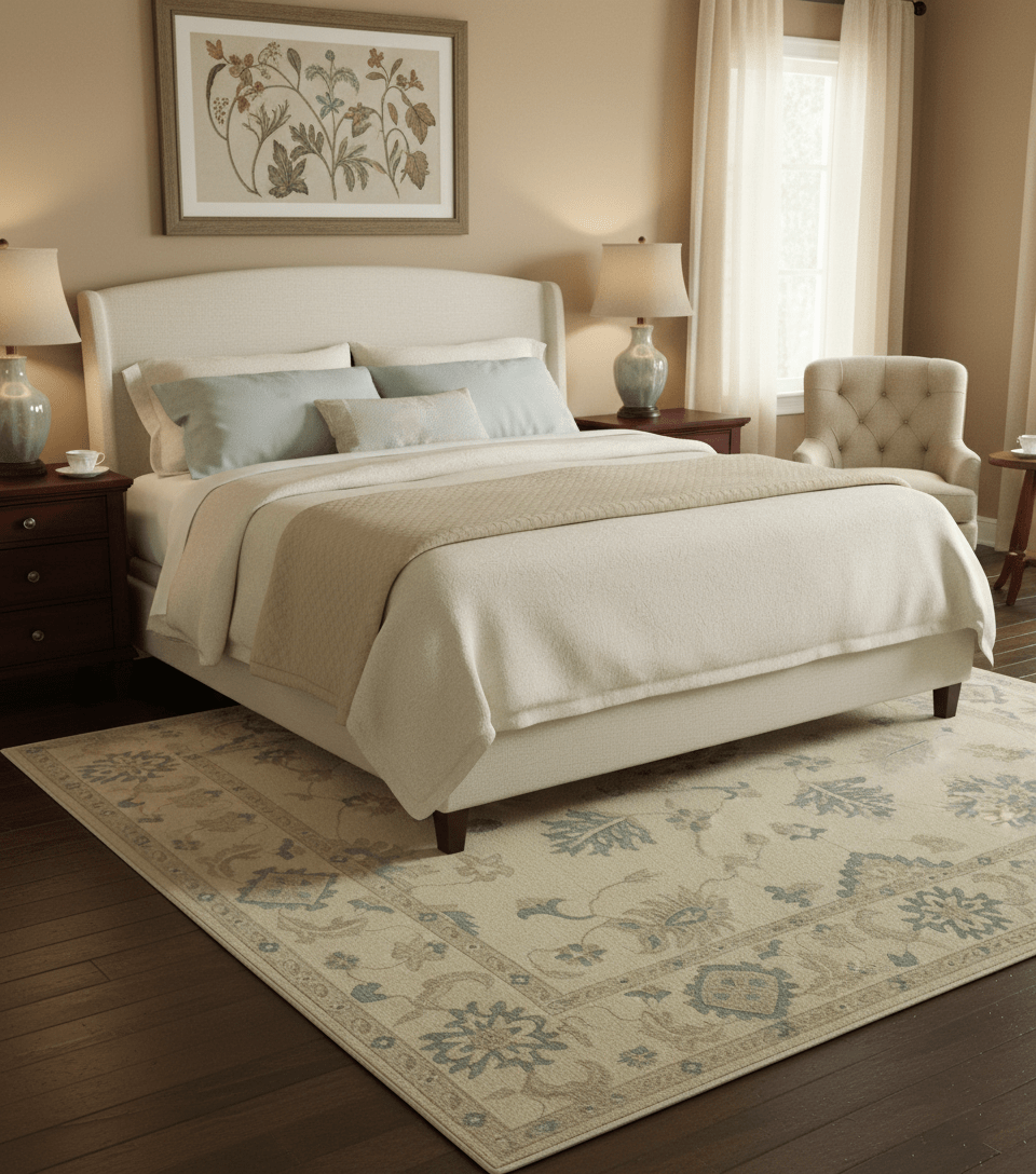 Hand Knotted Beige And Blue Traditional Oushak Design 9x11 Wool Area Rug - The Rug Decor