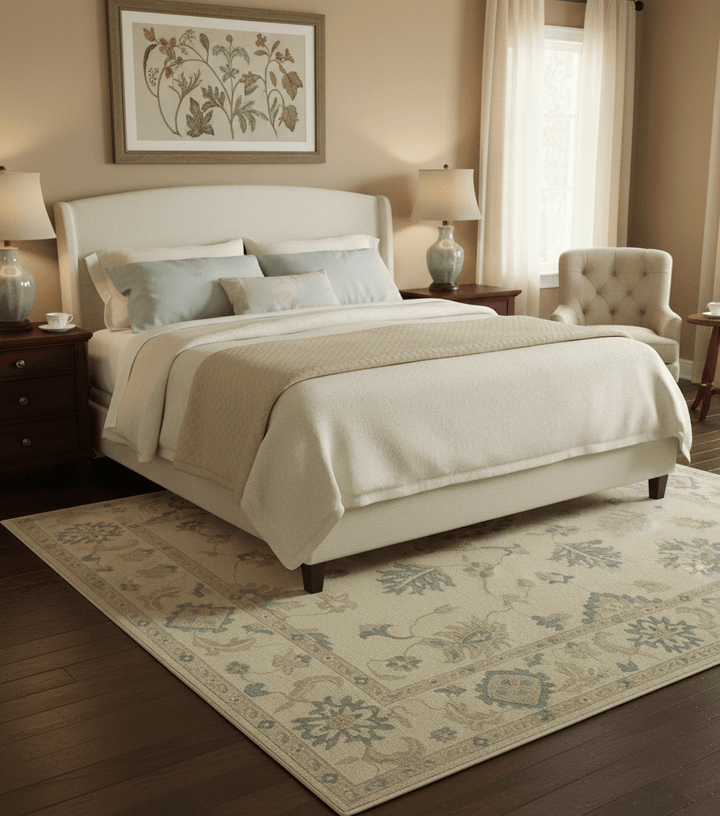 Hand Knotted Beige And Blue Traditional Oushak Design 9x11 Wool Area Rug - The Rug Decor