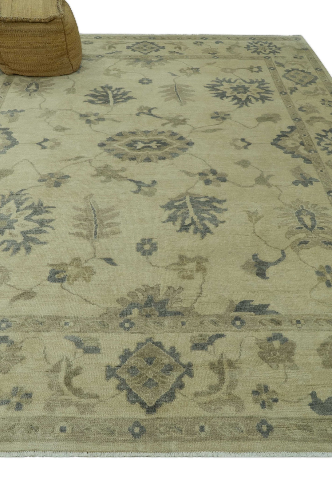 Hand Knotted Beige And Blue Traditional Oushak Design 9x11 Wool Area Rug - The Rug Decor