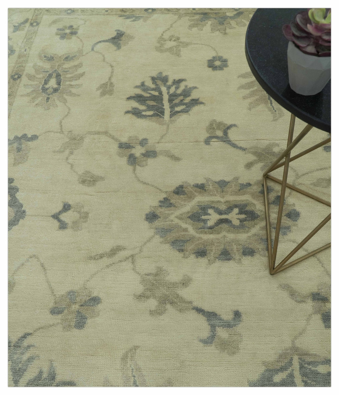 Hand Knotted Beige And Blue Traditional Oushak Design 9x11 Wool Area Rug - The Rug Decor