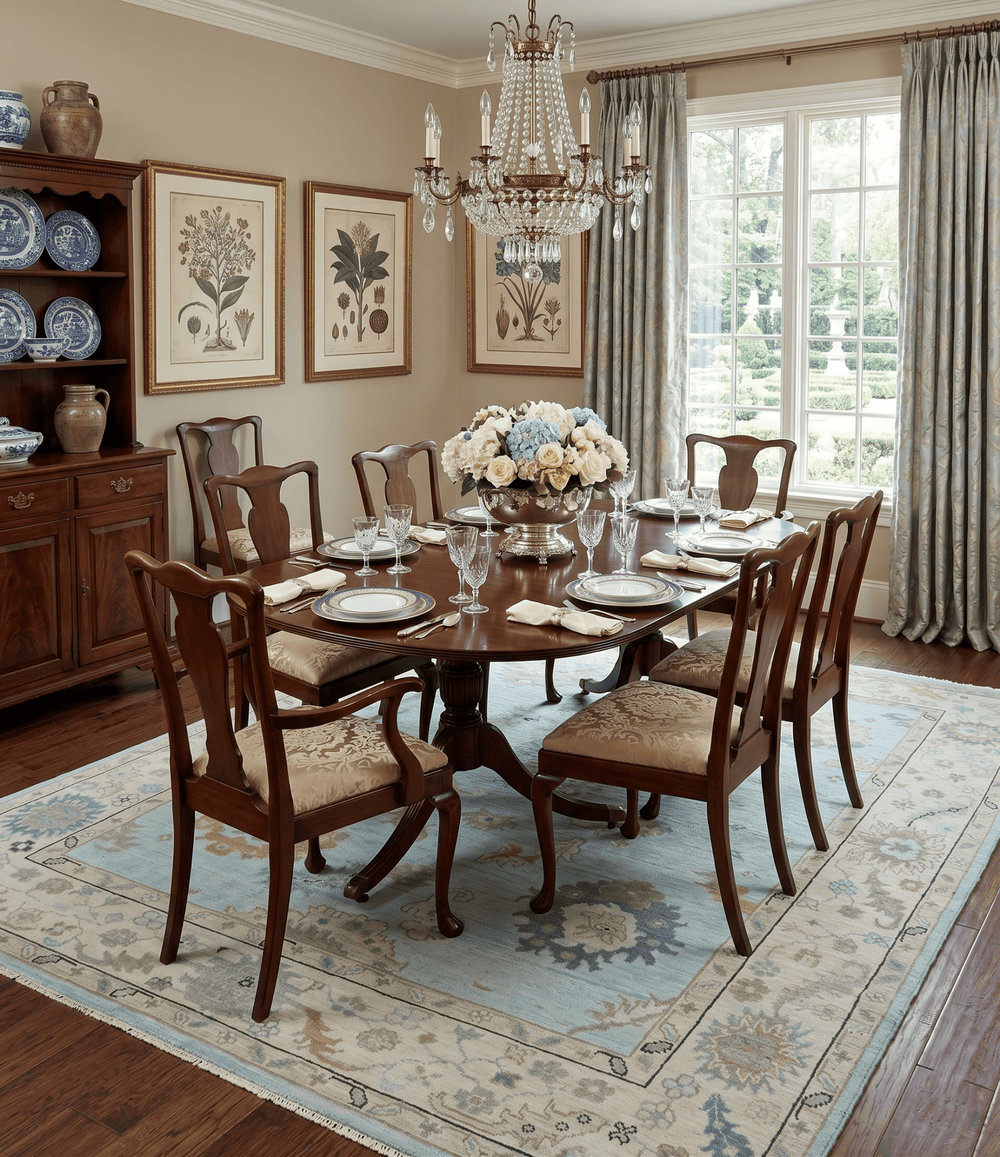 Hand Knotted Beige and Blue Traditional Oushak Design Wool Rug - The Rug Decor