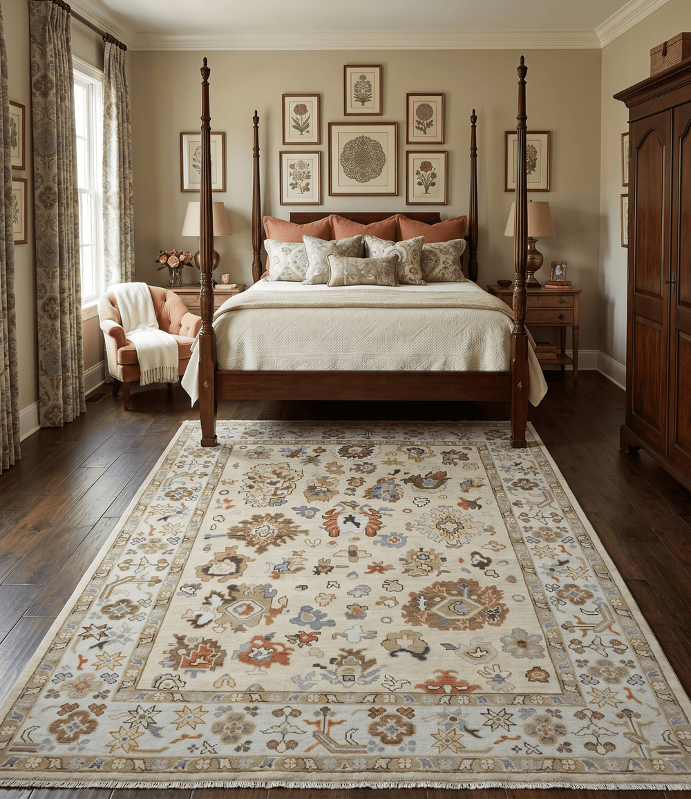 Hand Knotted Beige and Brown Traditional Oushak Wool Area Rug - The Rug Decor