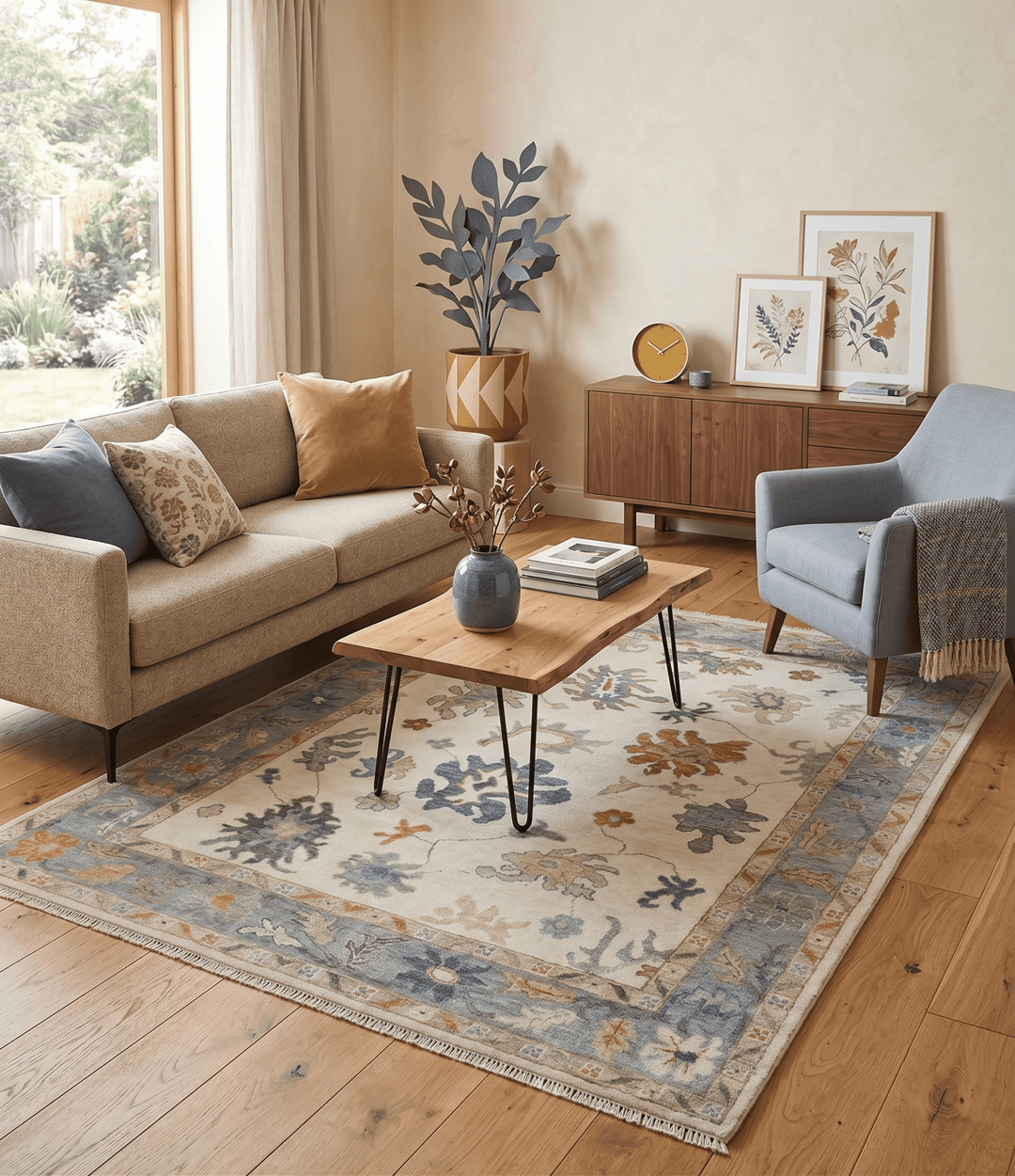 Hand Knotted Beige And Gray Traditional Oushak Wool Rug - The Rug Decor