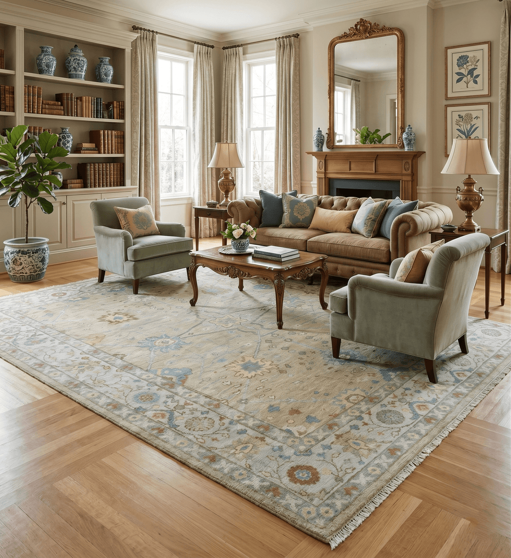 Hand Knotted Beige and Ivory Traditional Floral Wool Area Rug - The Rug Decor