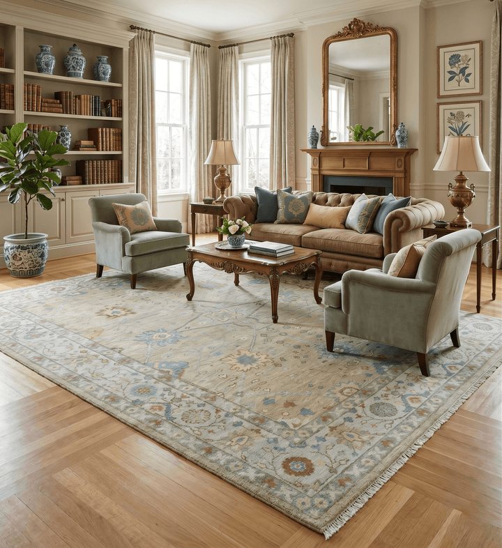 Hand Knotted Beige and Ivory Traditional Floral Wool Area Rug - The Rug Decor