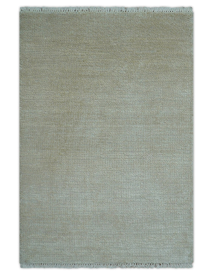 Hand Knotted Beige Modern Solid Design Wool And Silk Rug - The Rug Decor