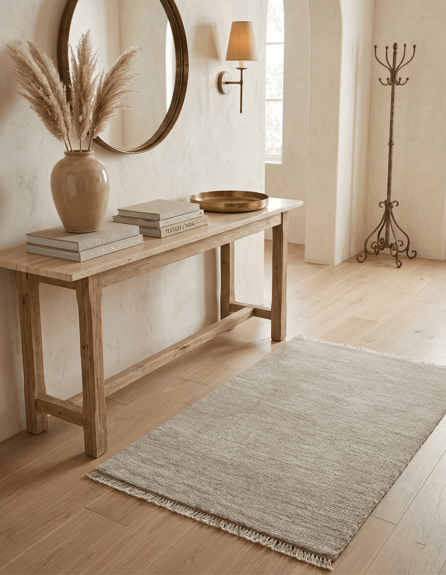 Hand Knotted Beige Modern Solid Design Wool And Silk Rug - The Rug Decor