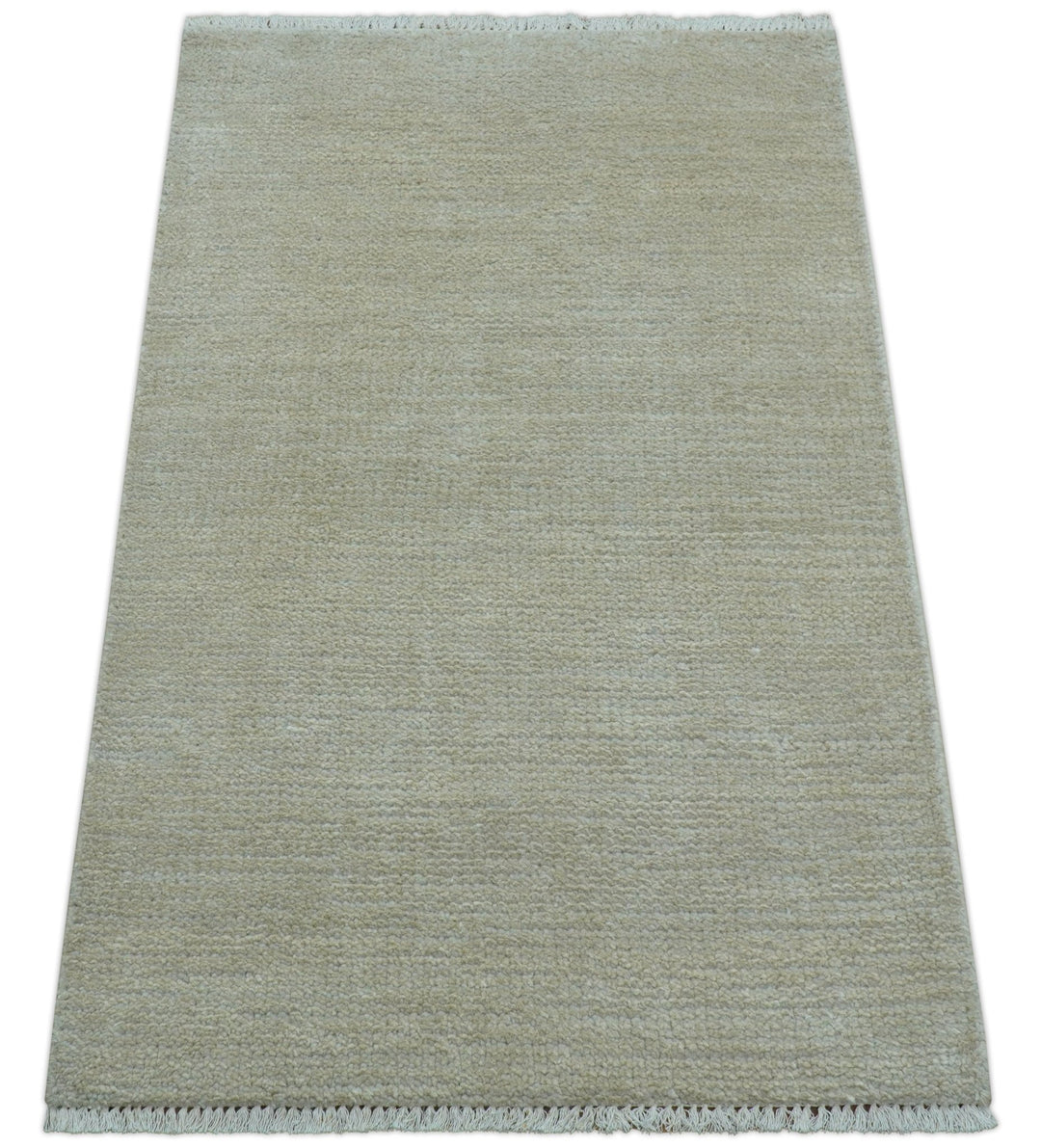 Hand Knotted Beige Modern Solid Design Wool And Silk Rug - The Rug Decor