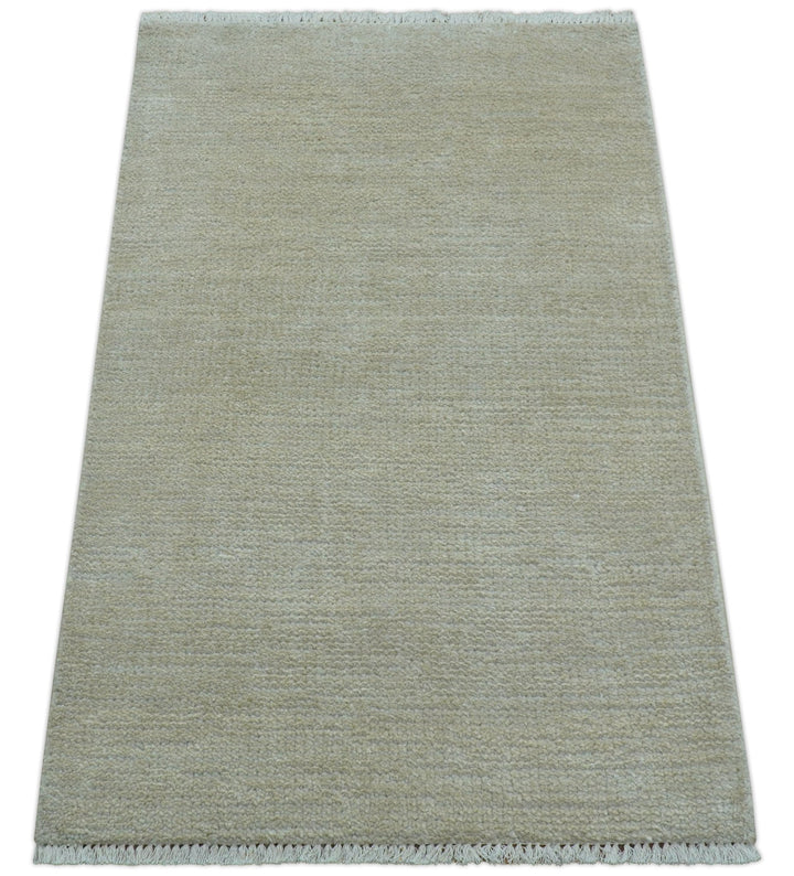 Hand Knotted Beige Modern Solid Design Wool And Silk Rug - The Rug Decor