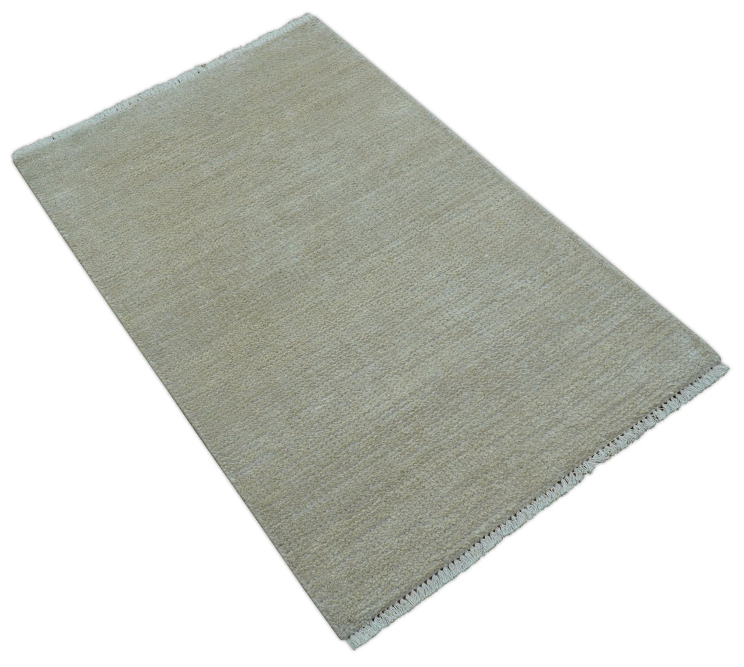 Hand Knotted Beige Modern Solid Design Wool And Silk Rug - The Rug Decor