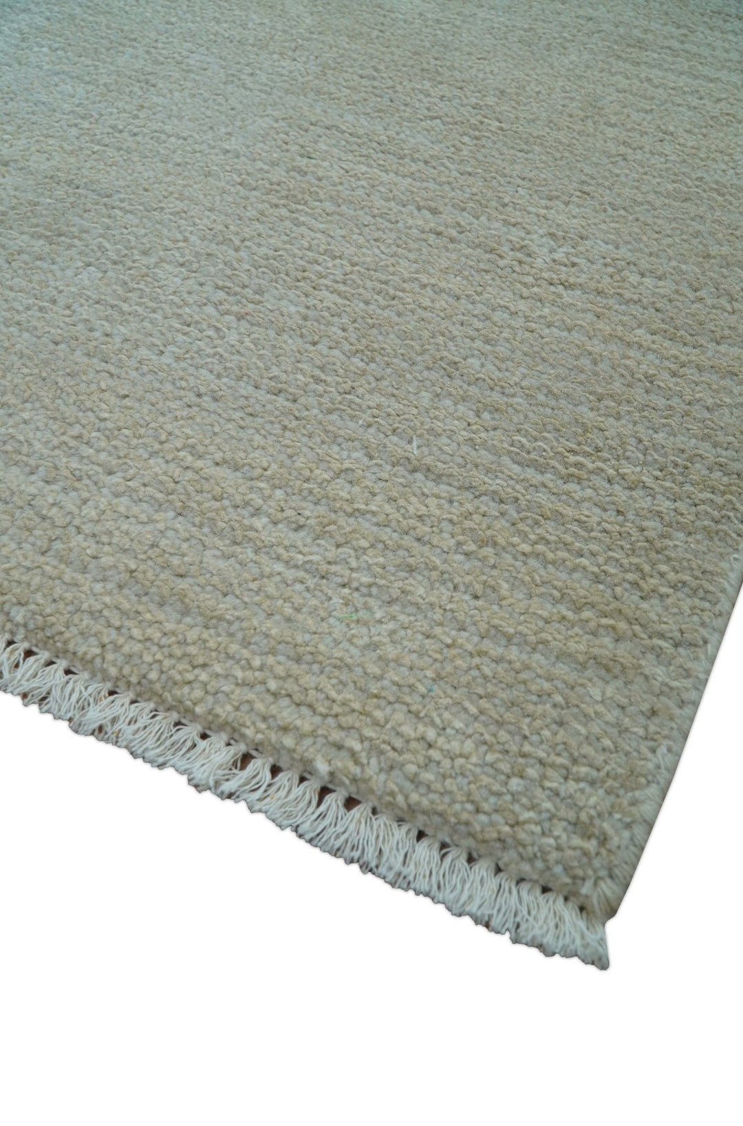 Hand Knotted Beige Modern Solid Design Wool And Silk Rug - The Rug Decor