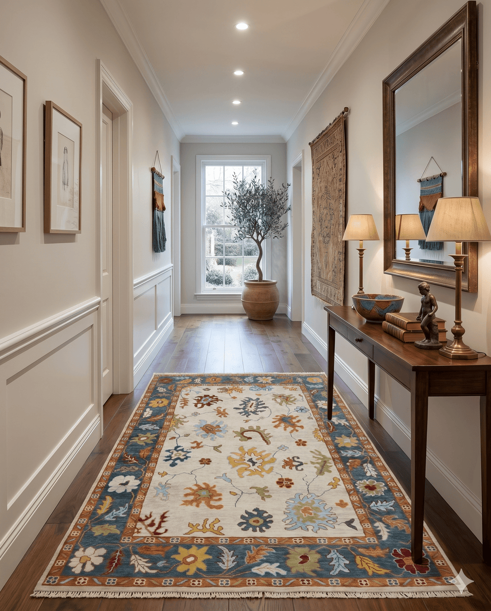 Hand Knotted Beige, Teal and Rust Traditional Oushak Multi size Wool Area Rug - The Rug Decor