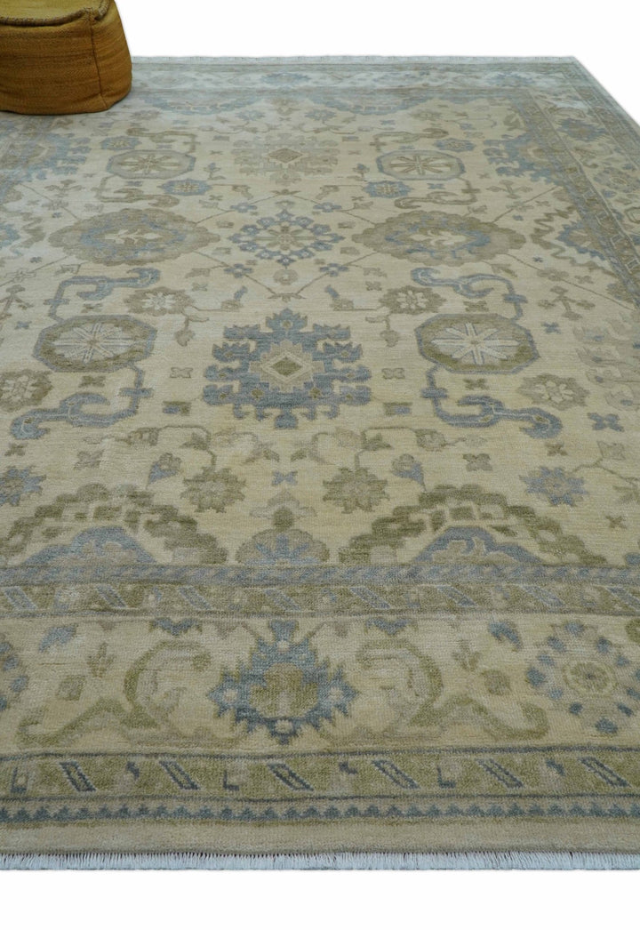 Hand Knotted Beige Traditional Oushak Design 9x12 Wool Rug - The Rug Decor
