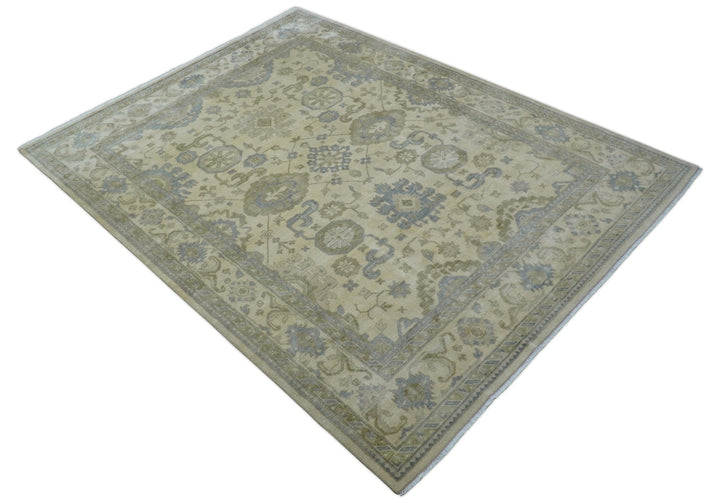 Hand Knotted Beige Traditional Oushak Design 9x12 Wool Rug - The Rug Decor