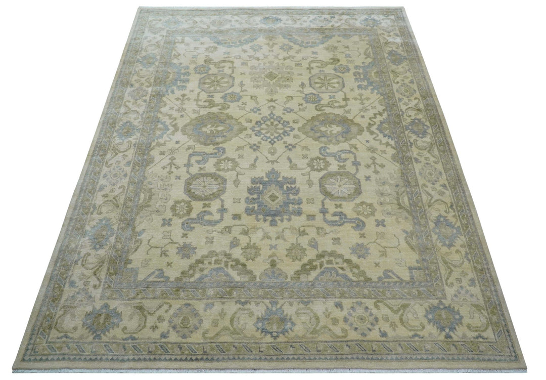 Hand Knotted Beige Traditional Oushak Design 9x12 Wool Rug - The Rug Decor