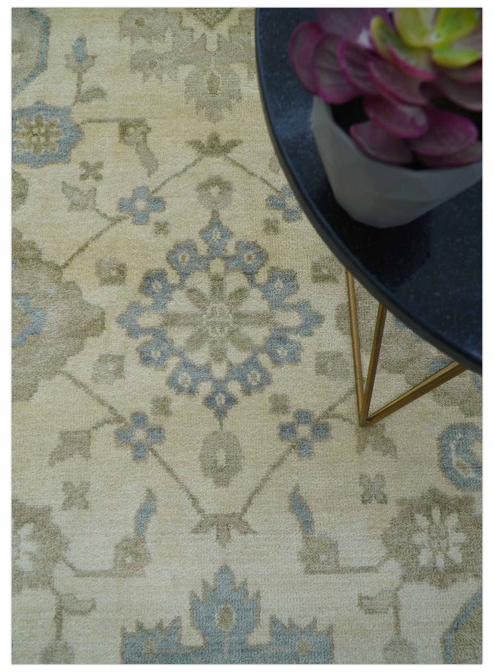 Hand Knotted Beige Traditional Oushak Design 9x12 Wool Rug - The Rug Decor
