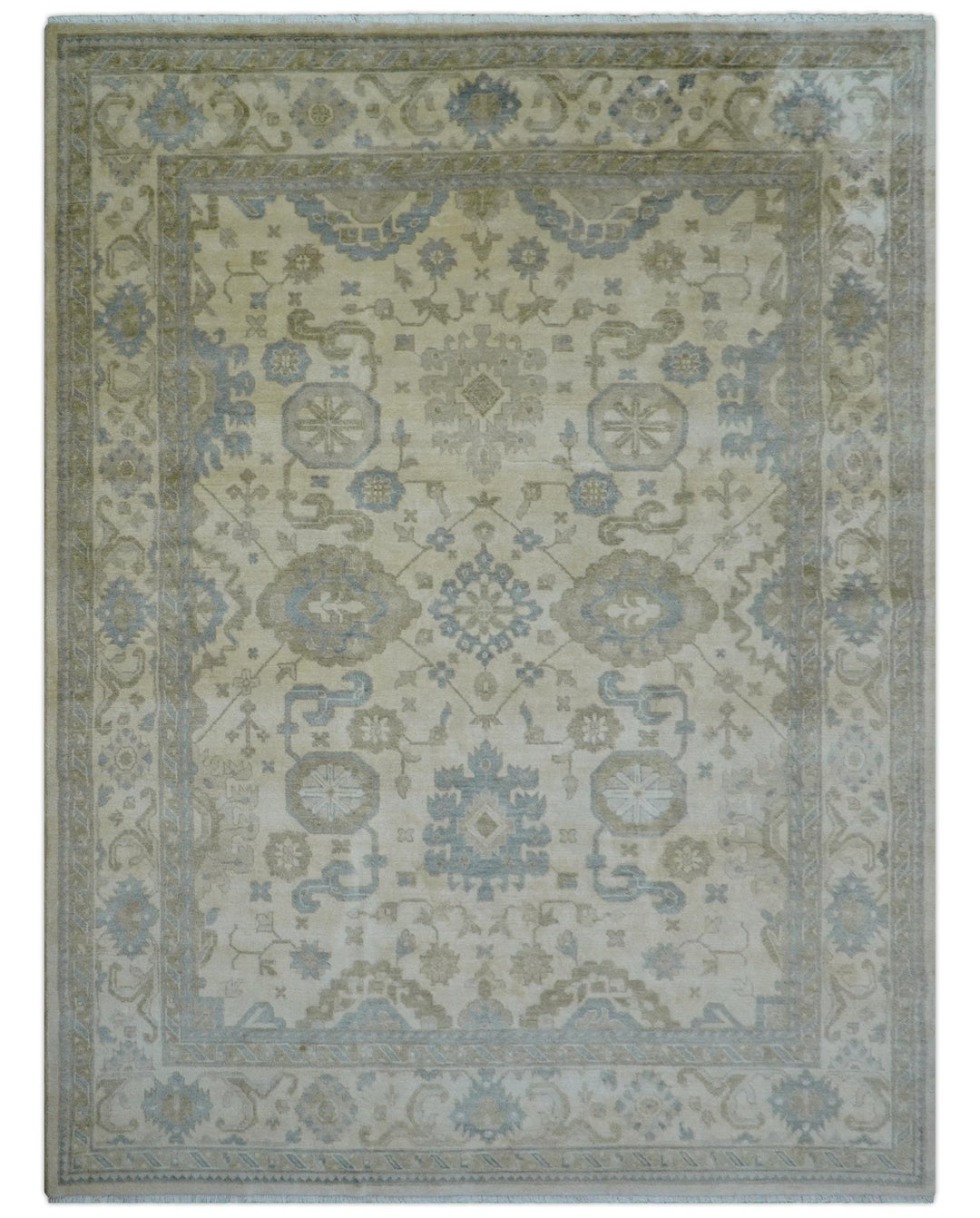 Hand Knotted Beige Traditional Oushak Design 9x12 Wool Rug - The Rug Decor