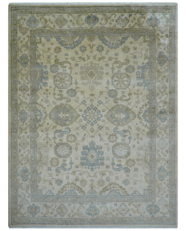 Hand Knotted Beige Traditional Oushak Design 9x12 Wool Rug - The Rug Decor