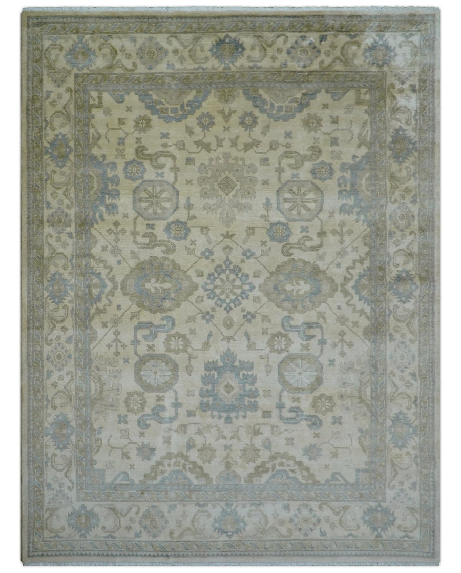 Hand Knotted Beige Traditional Oushak Design 9x12 Wool Rug - The Rug Decor