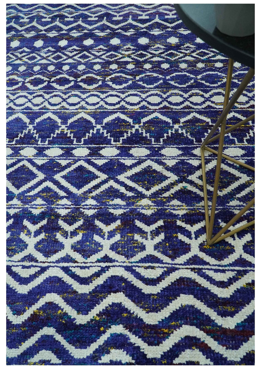 Hand Knotted Blue and Ivory 8x10 Southwestern Tribal Trellis Recycled Art Silk Area Rug - The Rug Decor