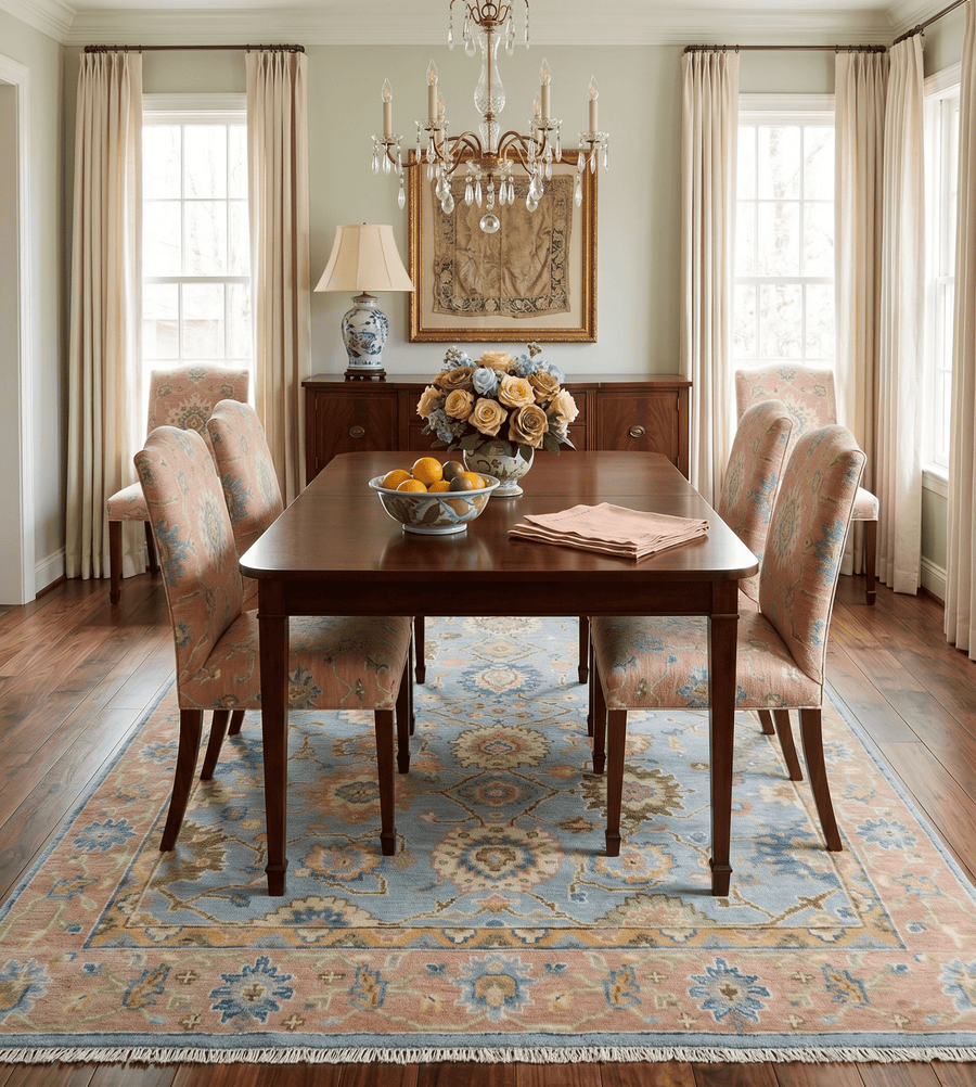 Hand Knotted Blue and Rust Traditional Oushak Area Rug - The Rug Decor