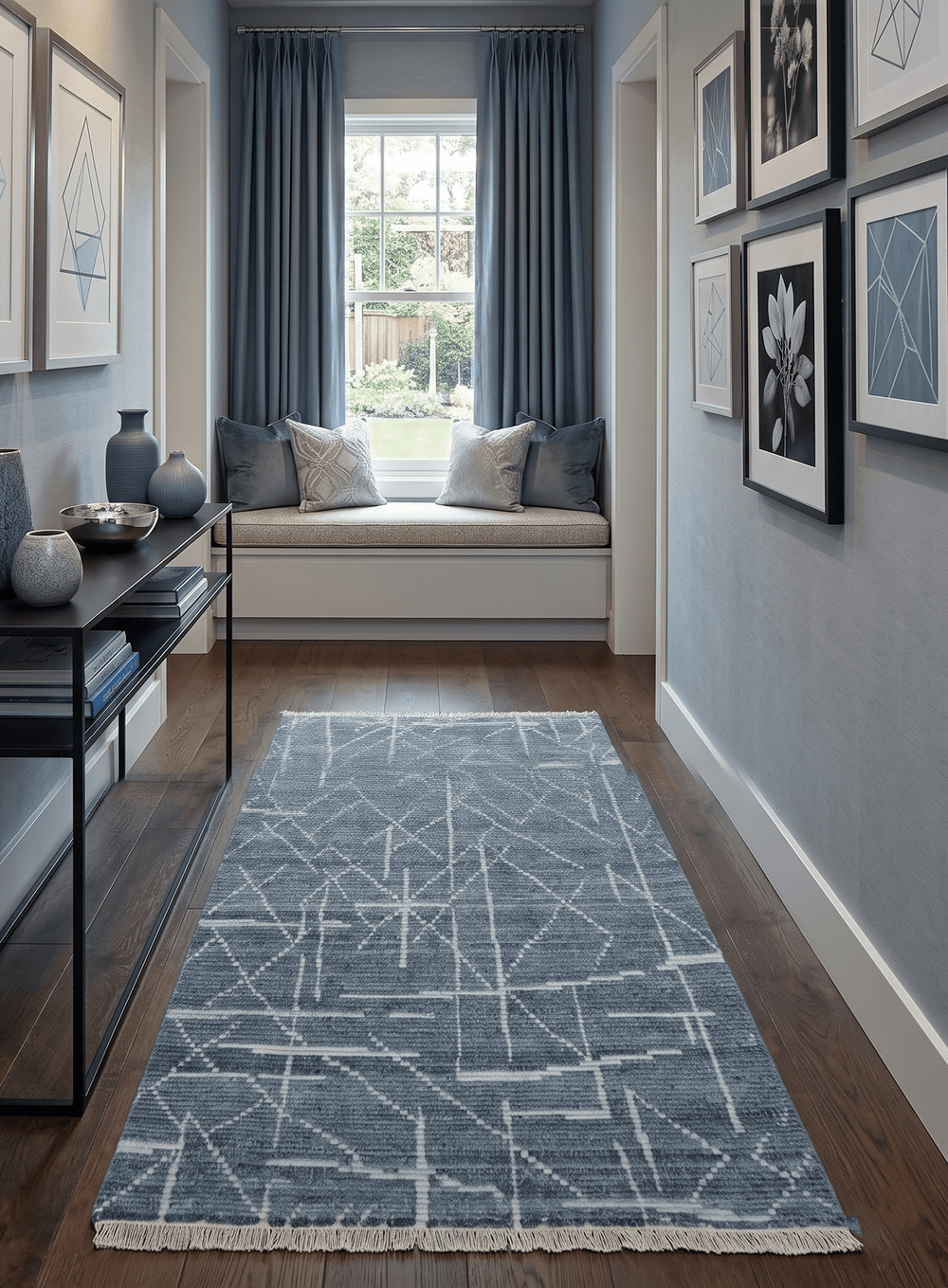 Hand Knotted Blue and Silver Trellis Moroccan Blended Wool Rug - The Rug Decor