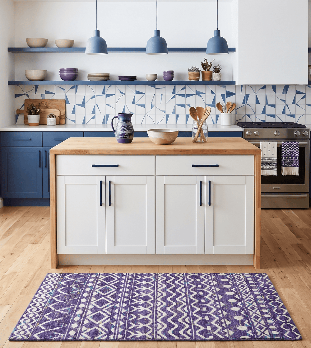 Hand Knotted Blue and White Modern Contemporary Southwestern Tribal Trellis Recycled Silk Area Rug | OP6 - The Rug Decor