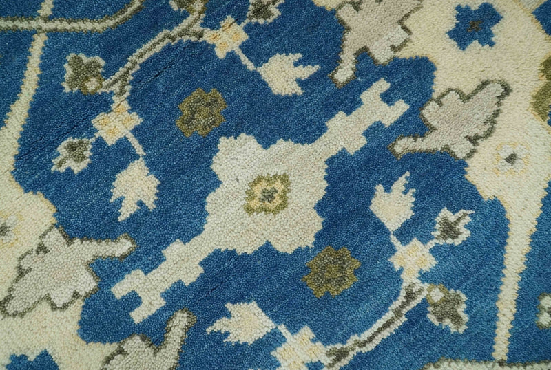 Hand Knotted Blue, Ivory and Olive 6x9 Oriental Oushak wool area rug - The Rug Decor