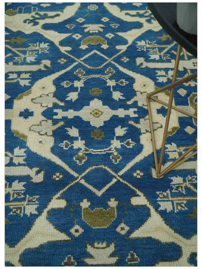 Hand Knotted Blue, Ivory and Olive 6x9 Oriental Oushak wool area rug - The Rug Decor