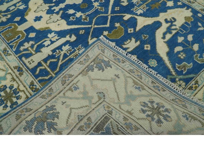 Hand Knotted Blue, Ivory and Olive 6x9 Oriental Oushak wool area rug - The Rug Decor