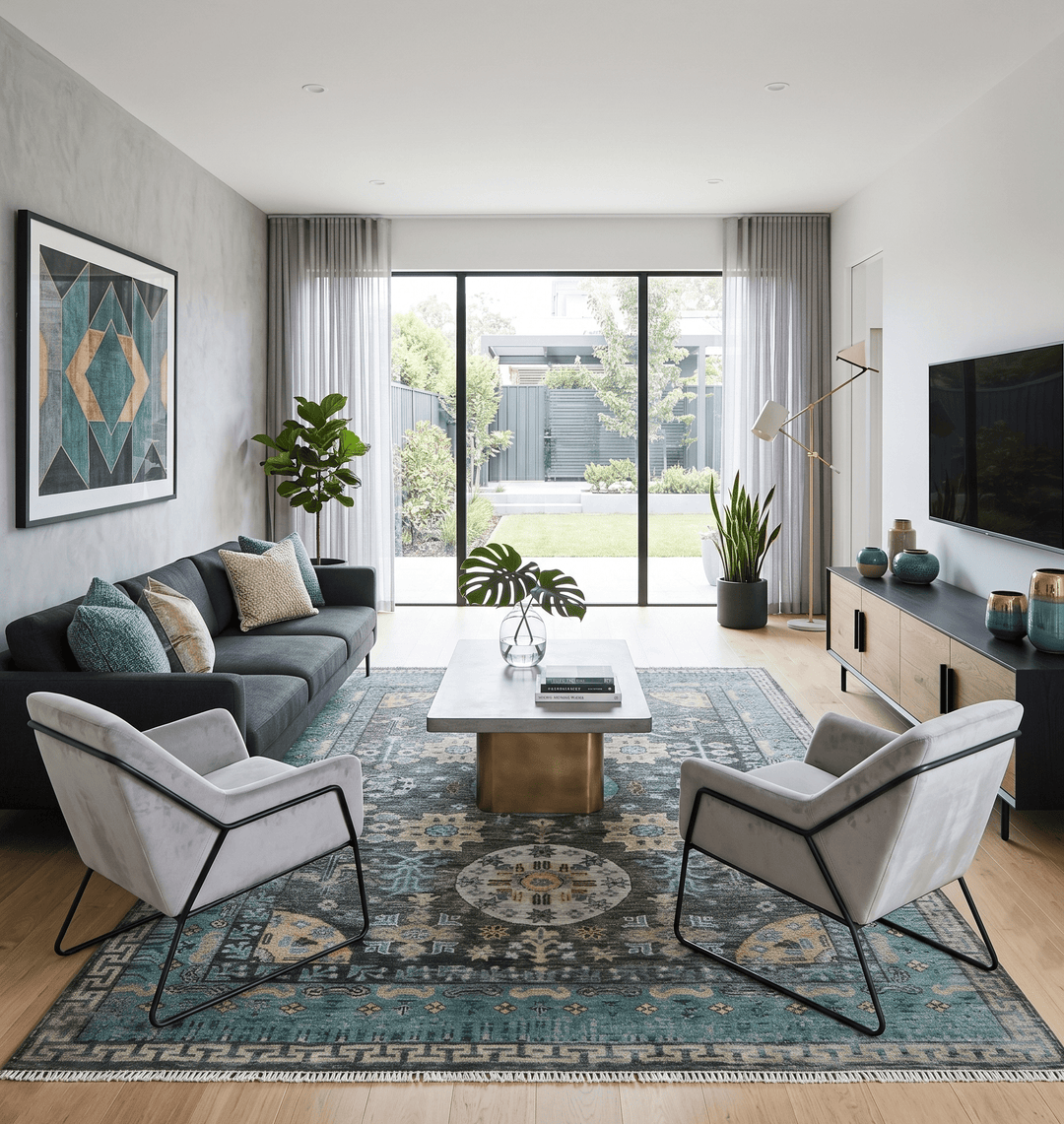 Hand Knotted Charcoal, and Aqua Oriental Khotan Multi Size Traditional Wool Area Rug - The Rug Decor