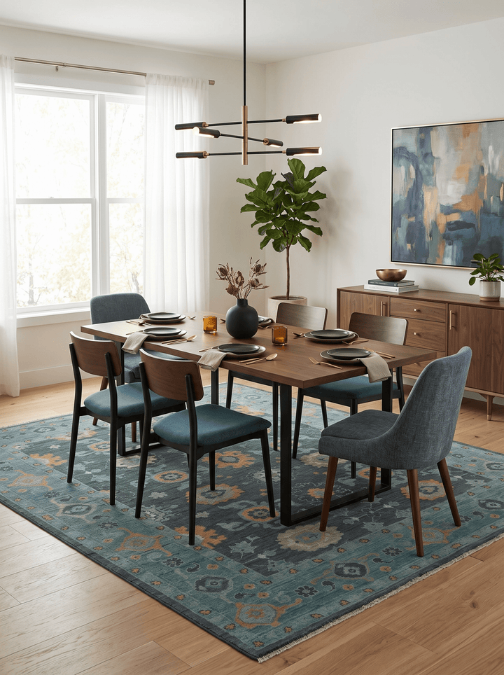 Hand Knotted Charcoal and Aqua Traditional Multi Size Oushak Wool Area Rug - The Rug Decor