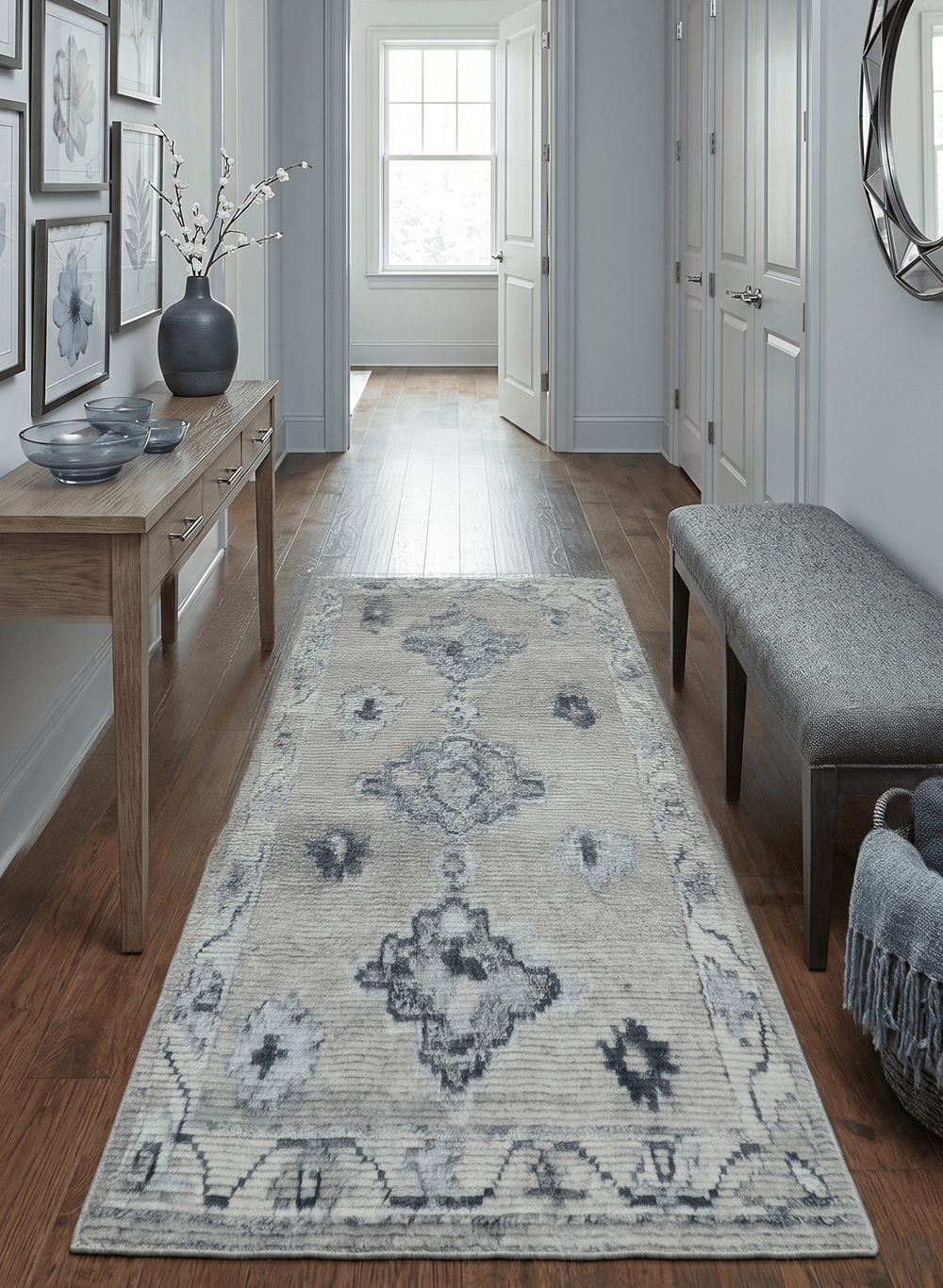 Hand Knotted Charcoal And Beige Traditional with Blended Custom Made Wool Rug - The Rug Decor