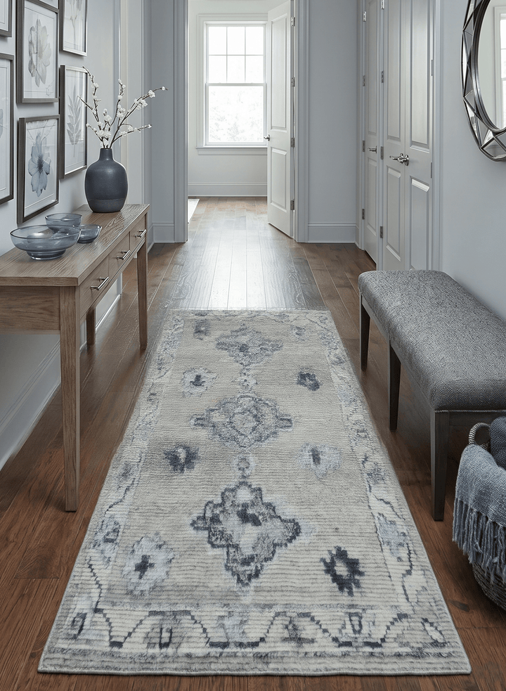 Hand Knotted Charcoal And Beige Traditional with Blended Custom Made Wool Rug - The Rug Decor