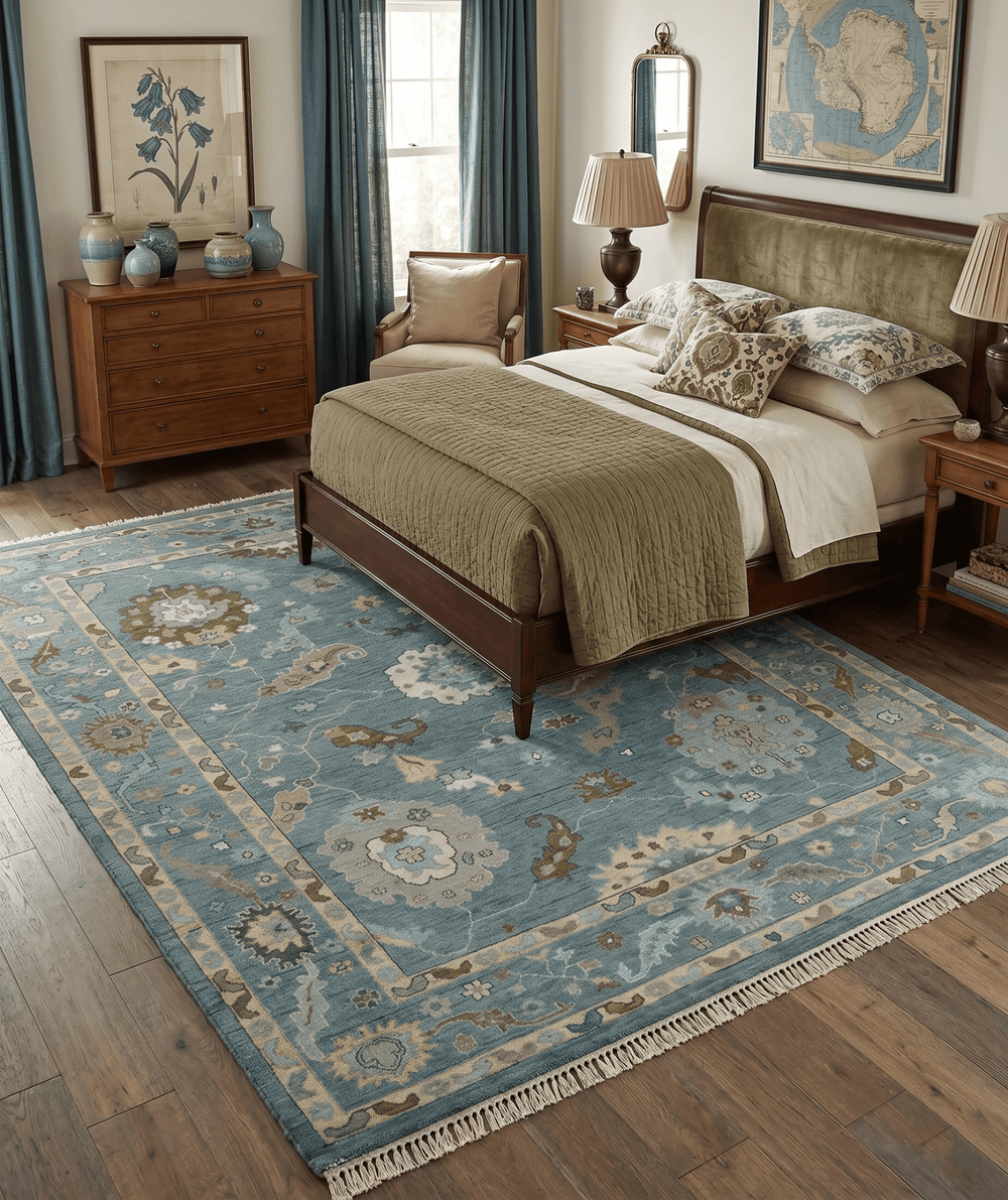 Hand Knotted Charcoal and Brown Traditional Oushak Wool Rug - The Rug Decor