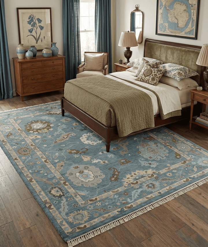 Hand Knotted Charcoal and Brown Traditional Oushak Wool Rug - The Rug Decor