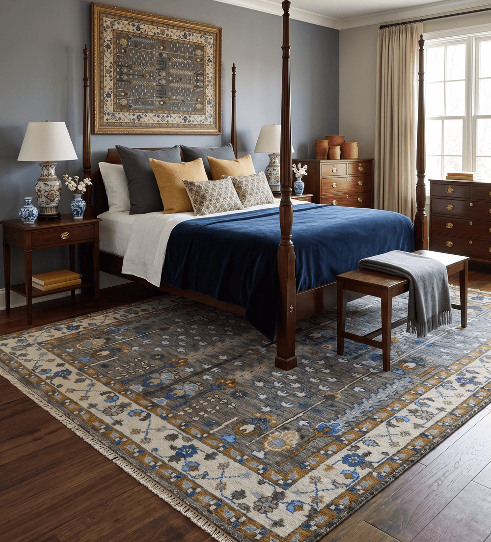 Hand Knotted Charcoal and Ivory Traditional Vintage Style Custom Made Wool Area Rug - The Rug Decor