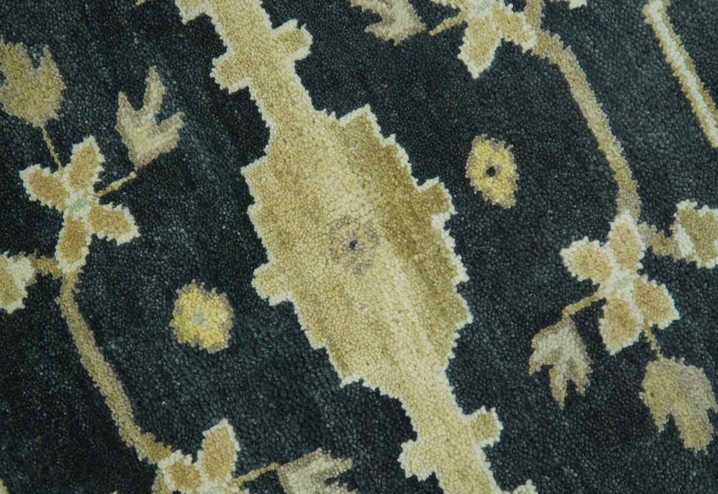 Hand Knotted Charcoal, Ivory and Olive Oriental Oushak 8x10 Wool Area Rug - The Rug Decor