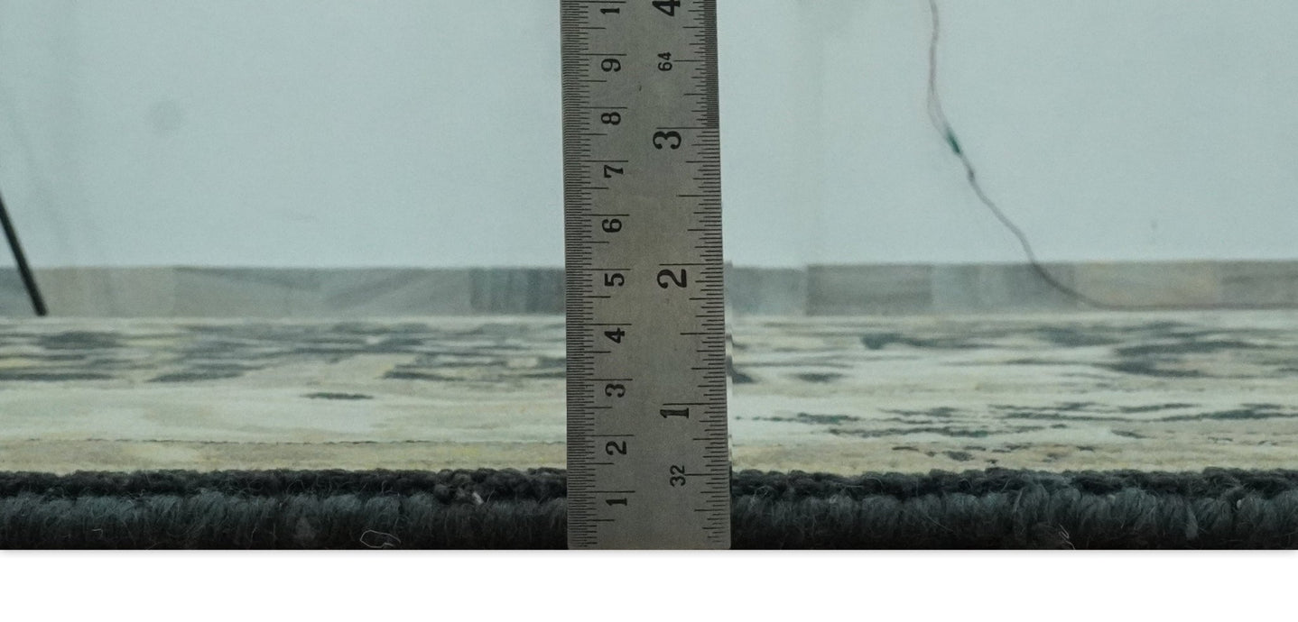 Hand Knotted Charcoal, Ivory and Olive Oriental Oushak 8x10 Wool Area Rug - The Rug Decor