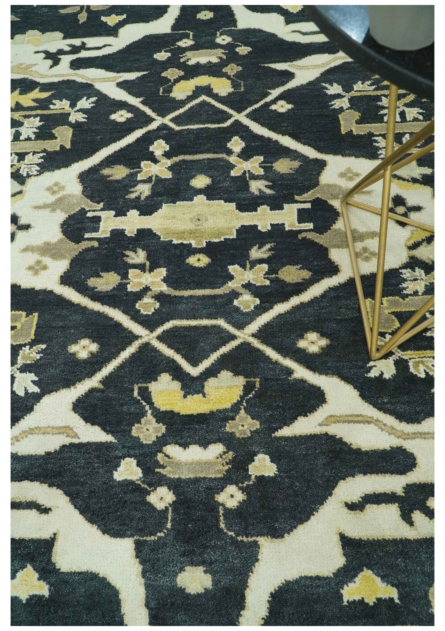 Hand Knotted Charcoal, Ivory and Olive Oriental Oushak 8x10 Wool Area Rug - The Rug Decor