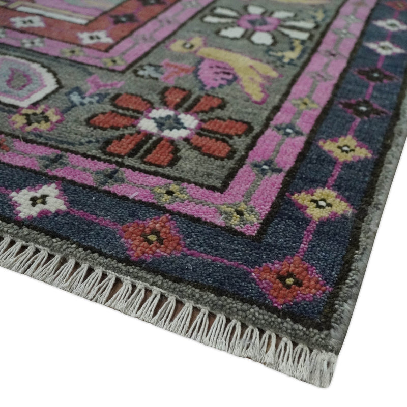 Hand Knotted Charcoal, Silver and Pink Traditional Custom Made Wool Area Rug - The Rug Decor