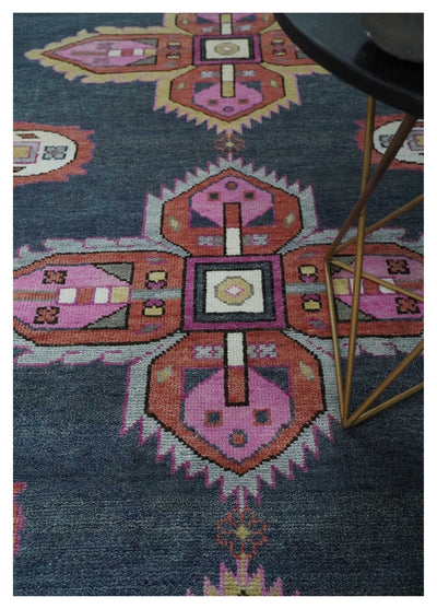 Hand Knotted Charcoal, Silver and Pink Traditional Custom Made Wool Area Rug - The Rug Decor