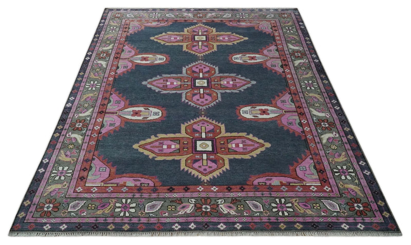 Hand Knotted Charcoal, Silver and Pink Traditional Custom Made Wool Area Rug - The Rug Decor