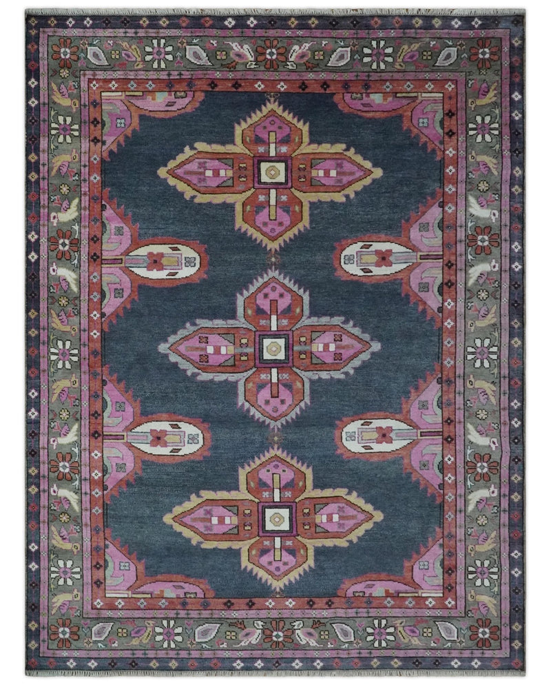 Hand Knotted Charcoal, Silver and Pink Traditional Custom Made Wool Area Rug - The Rug Decor