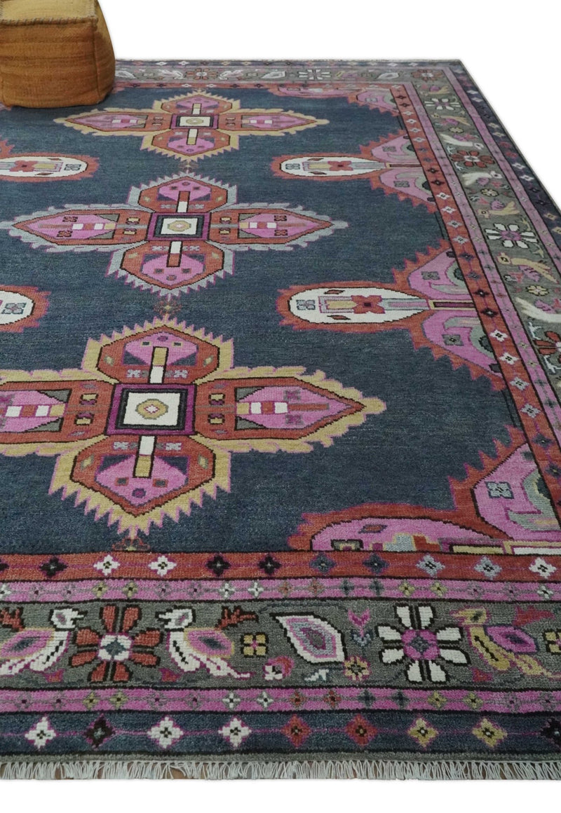 Hand Knotted Charcoal, Silver and Pink Traditional Custom Made Wool Area Rug - The Rug Decor