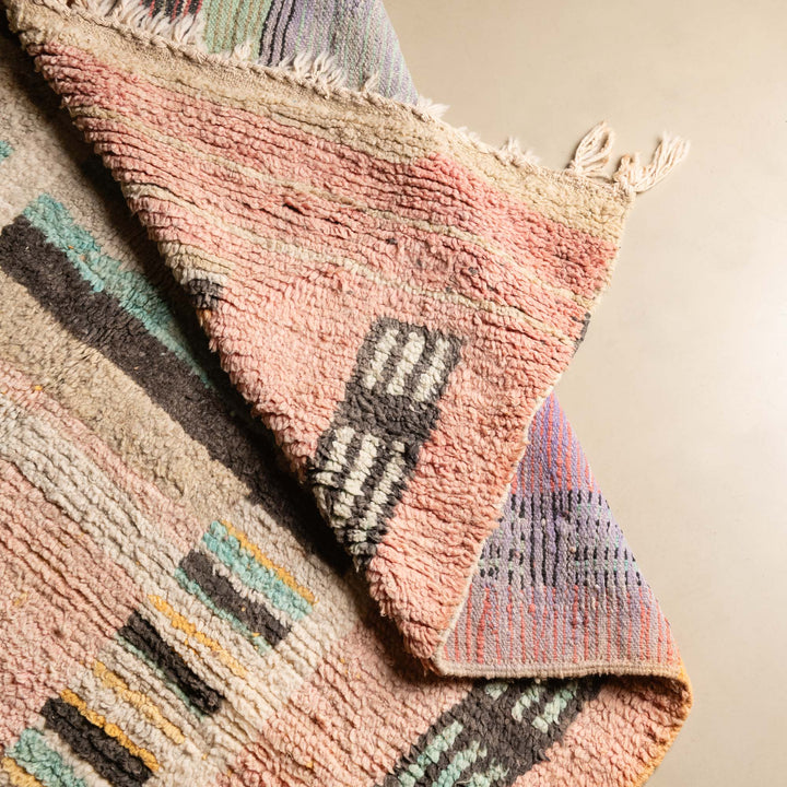 Hand Knotted Contemporary Moroccan Design Peach 5x8.5 Wool Rug - The Rug Decor